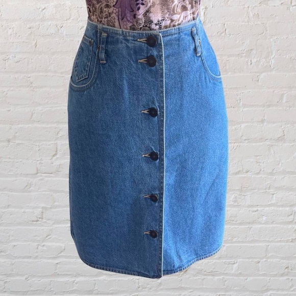 Vintage Liz Claiborne Denim Buttoned Pencil Skirt - Picture 1 of 6